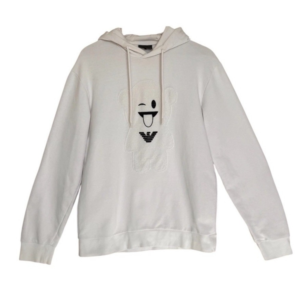 Emporio Armani Manga Bear Winking Face Hoodie Authentic Mens Large White